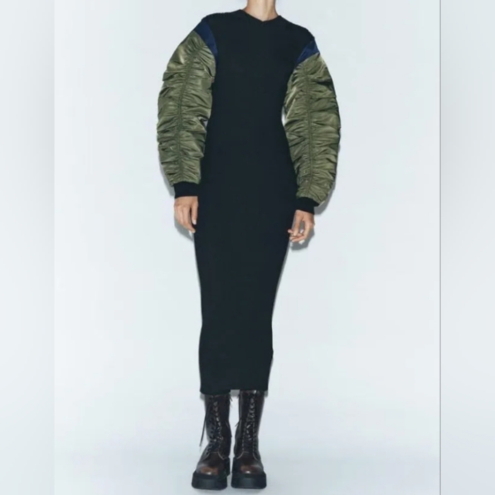 ZARA MIXED NYLON MIDI DRESS
